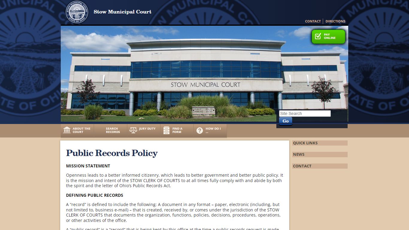 Public Records Policy : Stow Municipal Court