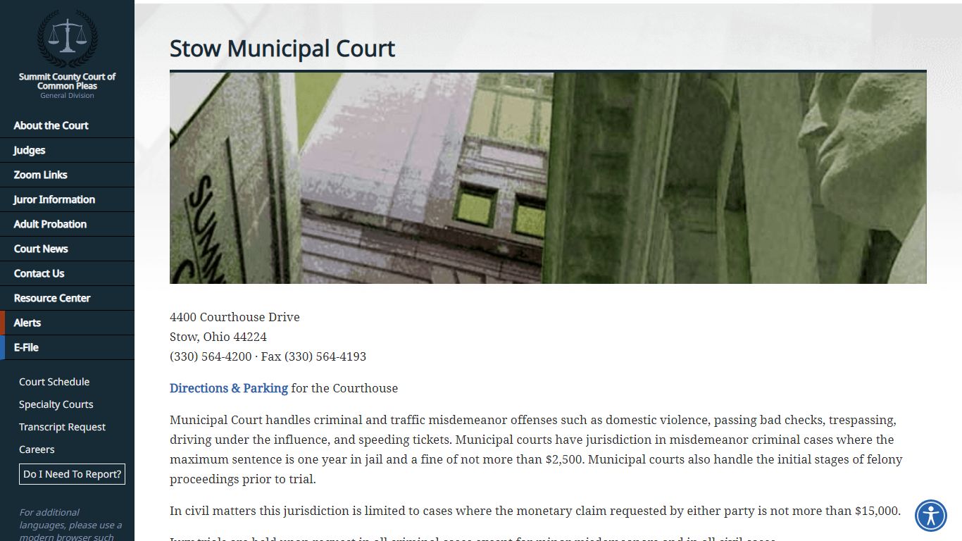 Stow Municipal Court | Summit County Court of Common Pleas